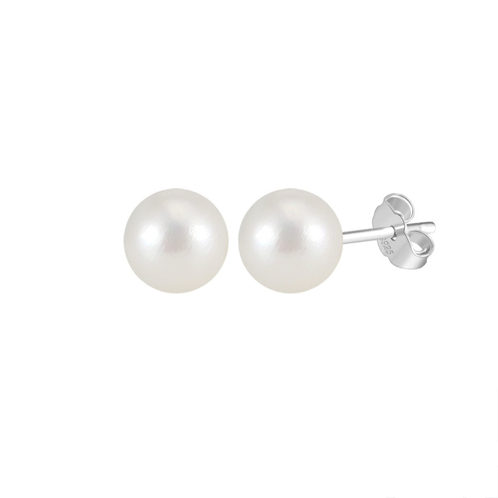 Freashwater Pearl 14K Gold Plated 925 Sterling Silver Perfect Round Pearl Earrings