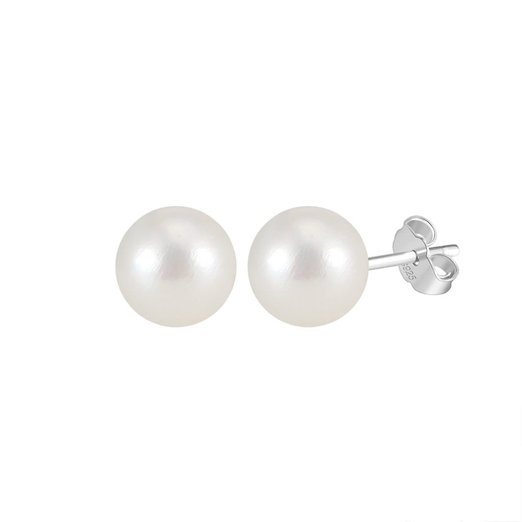Freashwater Pearl 14K Gold Plated 925 Sterling Silver Perfect Round Pearl Earrings