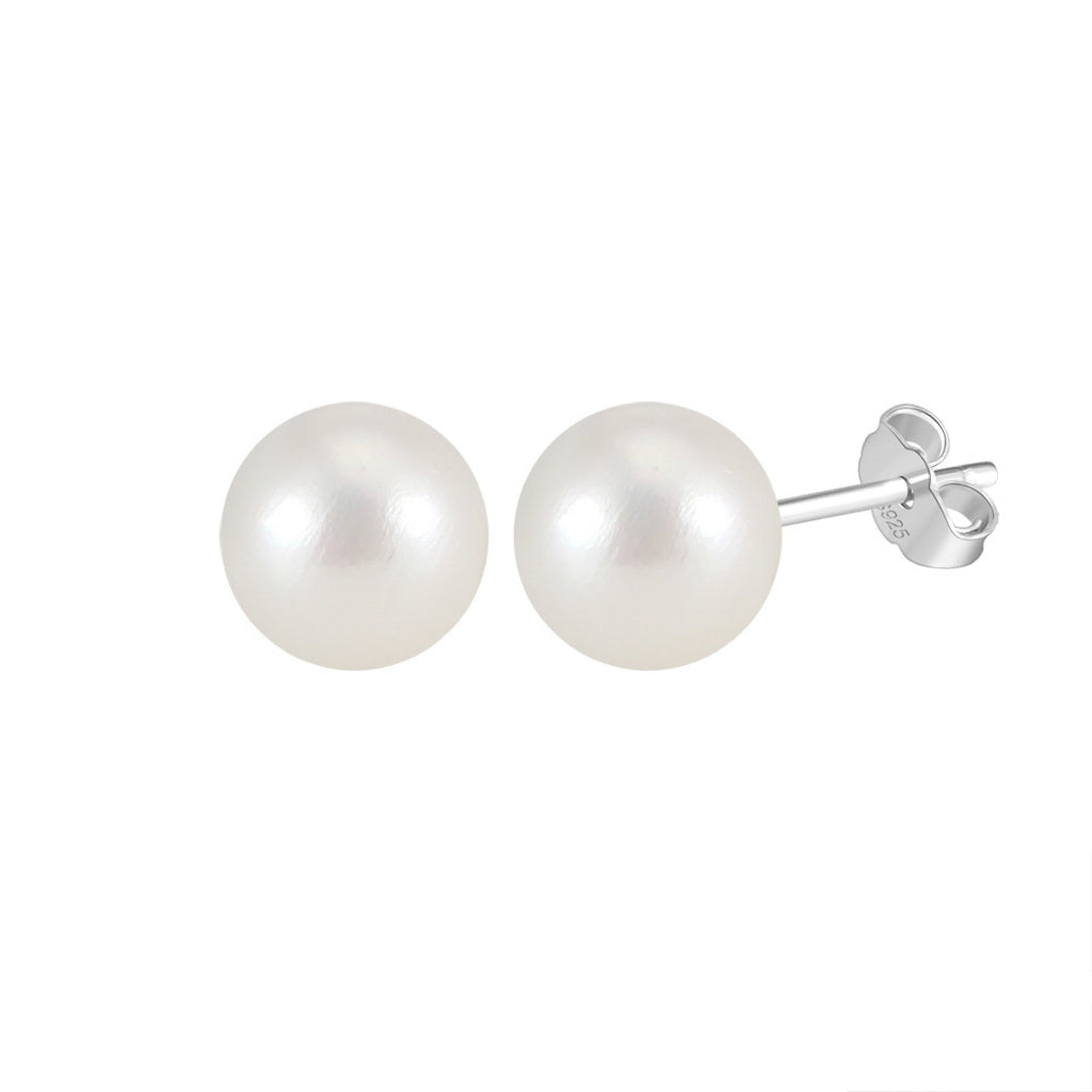 Freashwater Pearl 14K Gold Plated 925 Sterling Silver Perfect Round Pearl Earrings