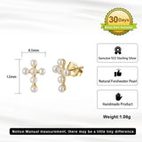 Cultured Freashwater Pearl 14K Gold Plated 925 Sterling Silver Cross Earrings