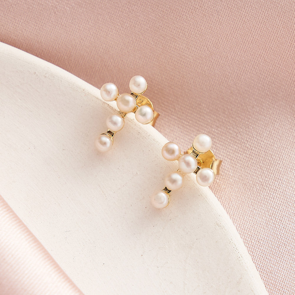 Cultured Freashwater Pearl 14K Gold Plated 925 Sterling Silver Cross Earrings
