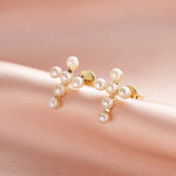 Cultured Freashwater Pearl 14K Gold Plated 925 Sterling Silver Cross Earrings