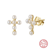 Cultured Freashwater Pearl 14K Gold Plated 925 Sterling Silver Cross Earrings