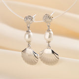 Cultured Freashwater Pearl 925 Sterling Silver 14K Gold Plated Shell Fan Earrings