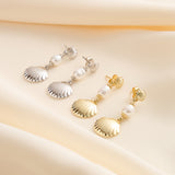 Cultured Freashwater Pearl 925 Sterling Silver 14K Gold Plated Shell Fan Earrings