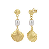 Cultured Freashwater Pearl 925 Sterling Silver 14K Gold Plated Shell Fan Earrings