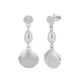 Cultured Freashwater Pearl 925 Sterling Silver 14K Gold Plated Shell Fan Earrings