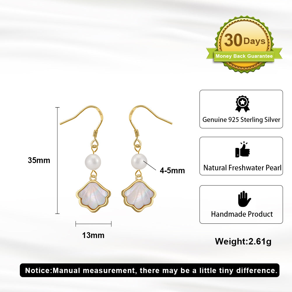 Cultured Freashwater Pearl 14K Gold Plated 925 Sterling Silver Natural Shell Earrings