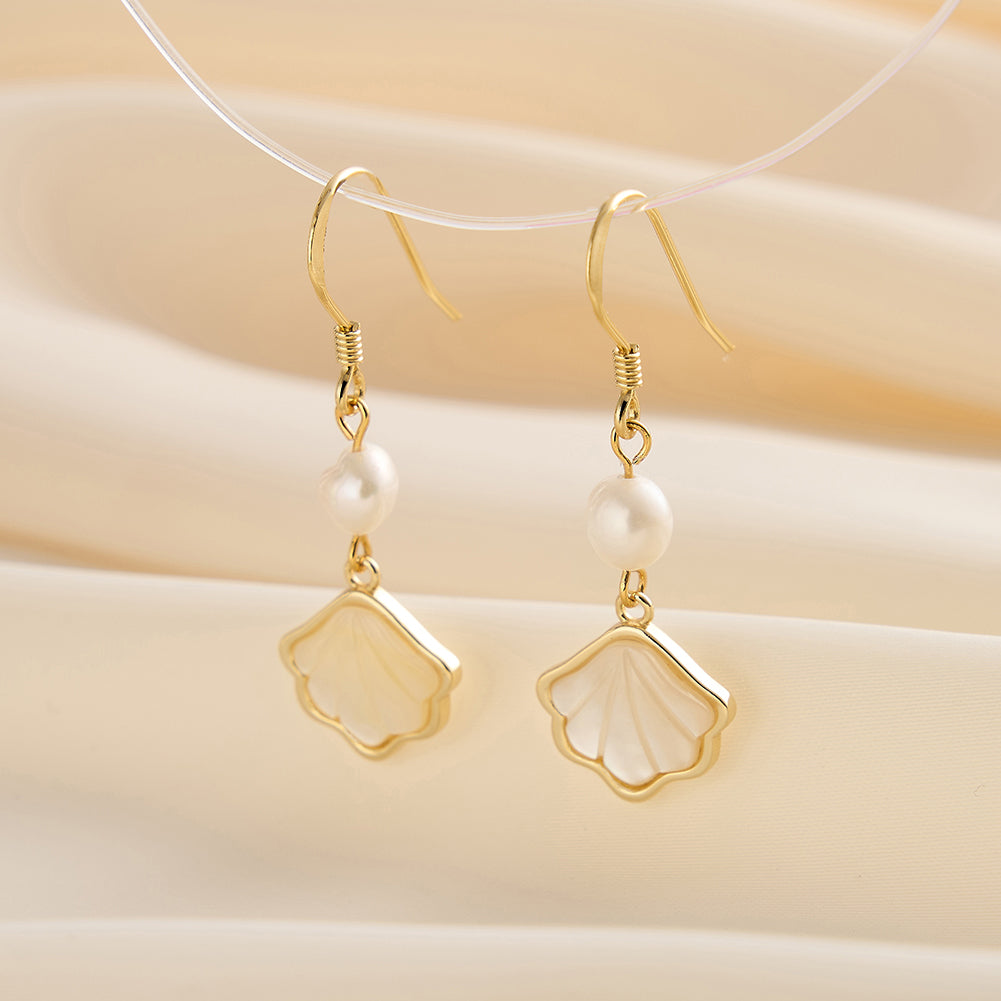 Cultured Freashwater Pearl 14K Gold Plated 925 Sterling Silver Natural Shell Earrings