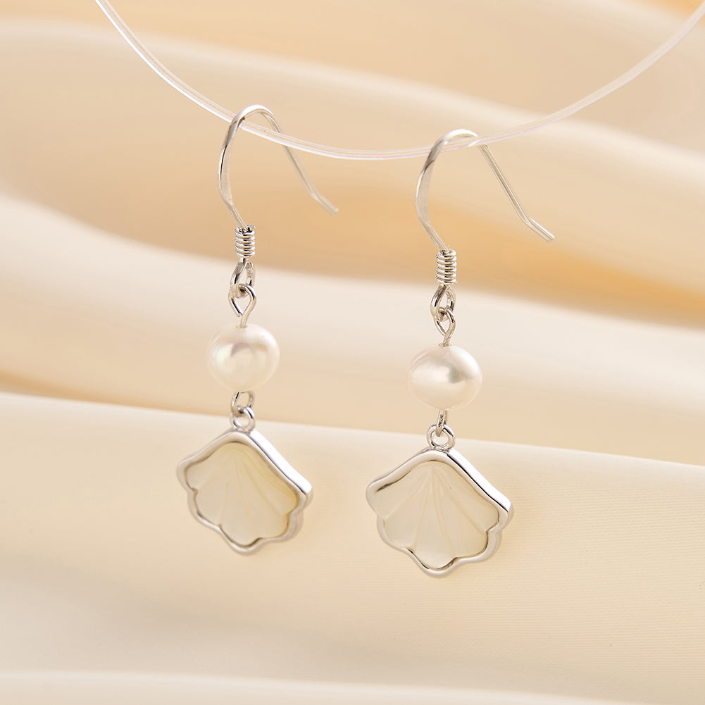 Cultured Freashwater Pearl 14K Gold Plated 925 Sterling Silver Natural Shell Earrings