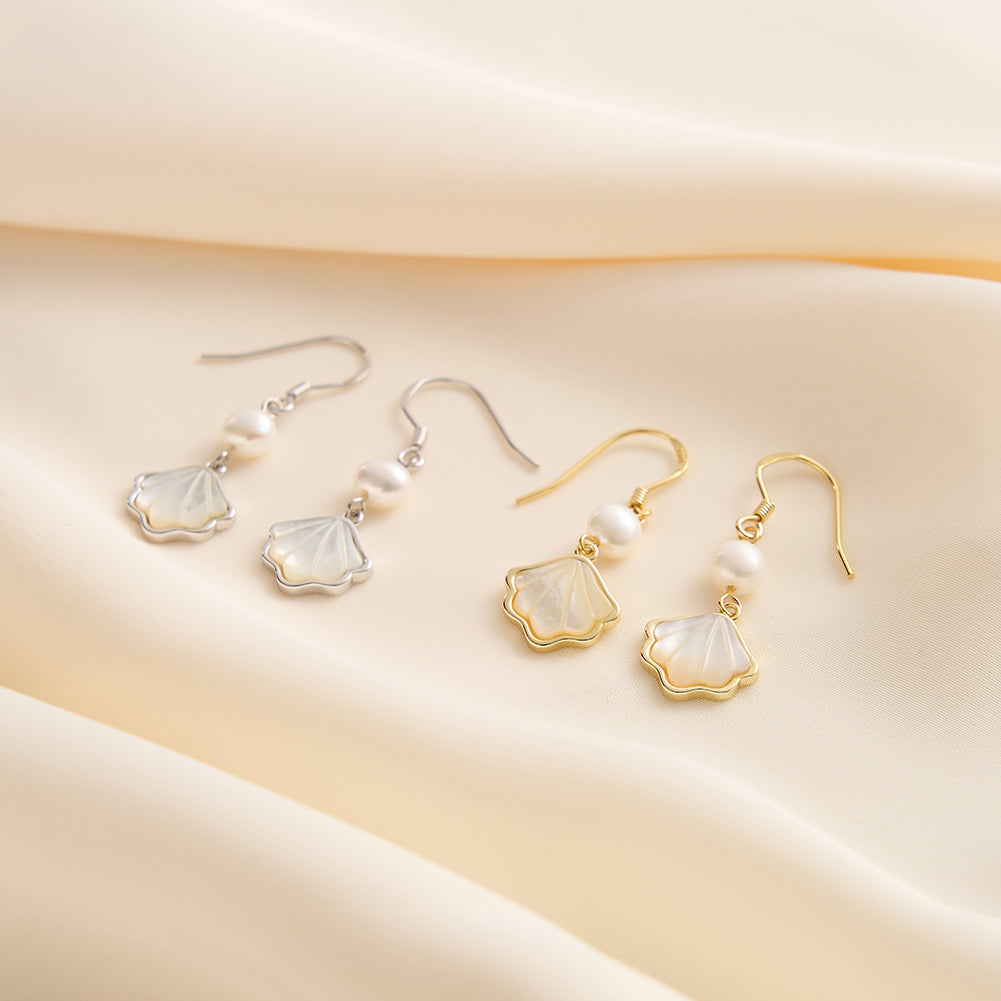 Cultured Freashwater Pearl 14K Gold Plated 925 Sterling Silver Natural Shell Earrings