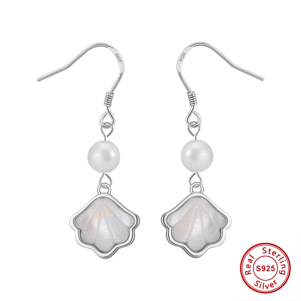 Cultured Freashwater Pearl 14K Gold Plated 925 Sterling Silver Natural Shell Earrings