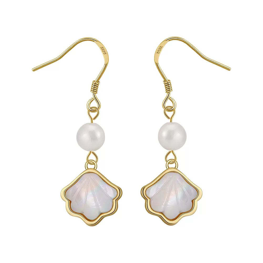 Cultured Freashwater Pearl 14K Gold Plated 925 Sterling Silver Natural Shell Earrings