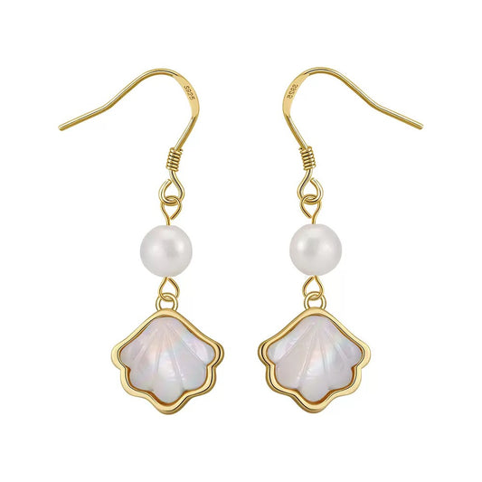 Cultured Freashwater Pearl 14K Gold Plated 925 Sterling Silver Natural Shell Earrings