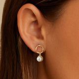 Cultured Freshwater Pearl 925 Sterling Silver 14K Gold Plated French Vintage Large Pearl Earrings