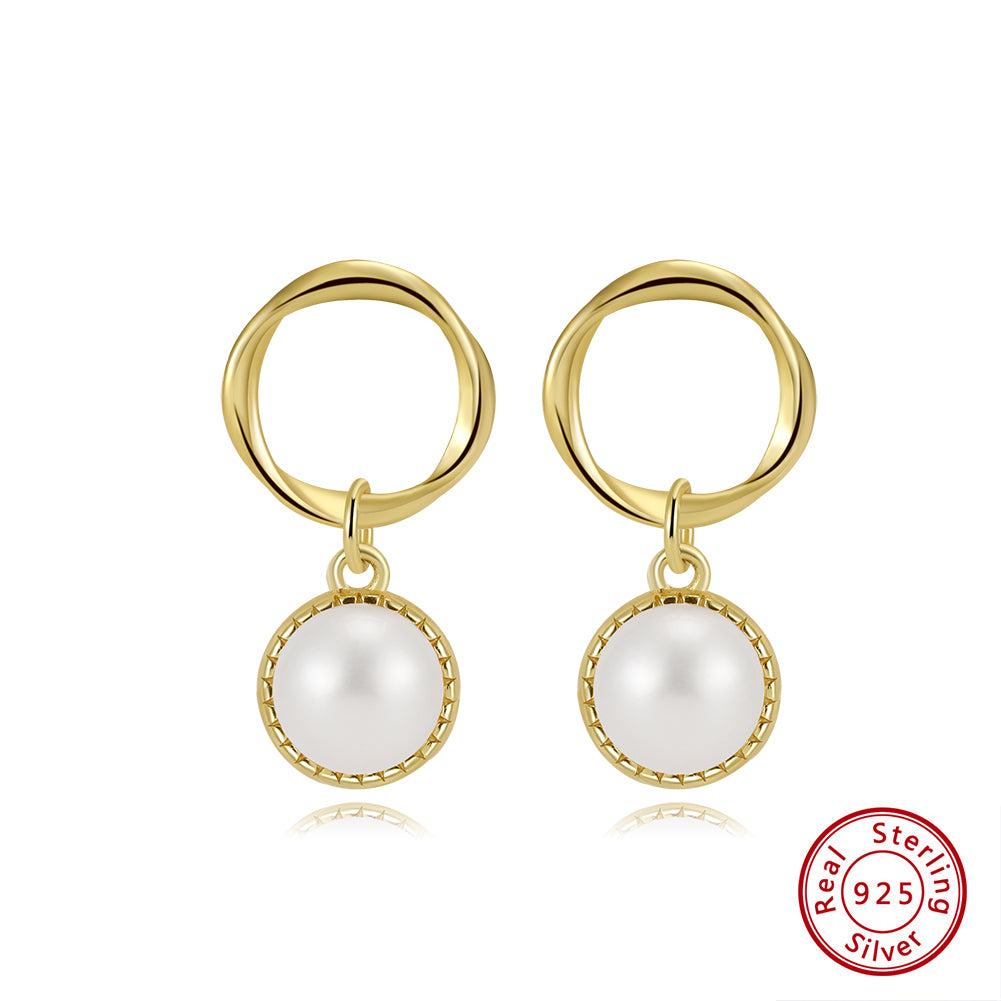 Cultured Freshwater Pearl 925 Sterling Silver 14K Gold Plated French Vintage Large Pearl Earrings