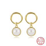Cultured Freshwater Pearl 925 Sterling Silver 14K Gold Plated French Vintage Large Pearl Earrings