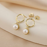 Cultured Freshwater Pearl 925 Sterling Silver 14K Gold Plated French Vintage Large Pearl Earrings
