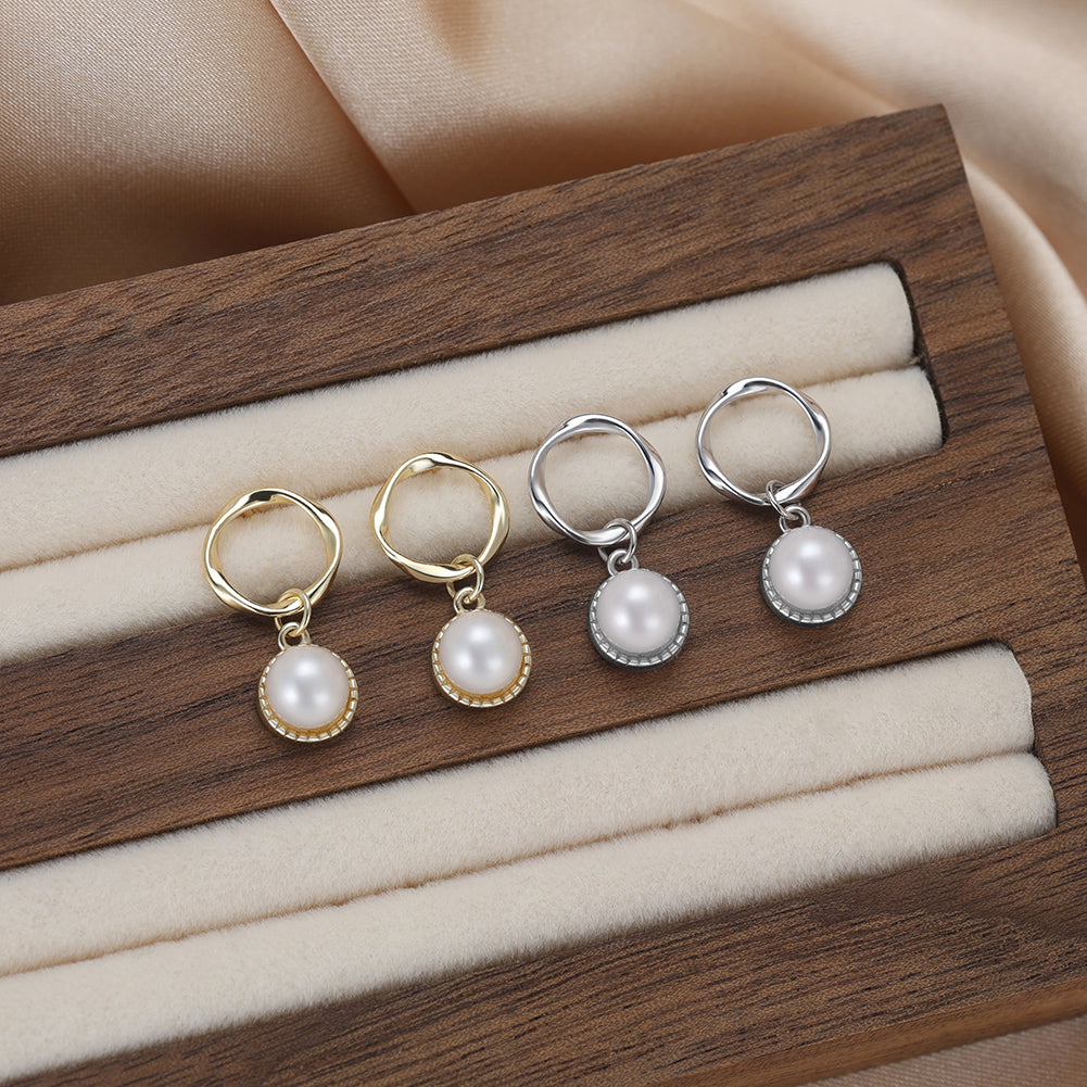 Cultured Freshwater Pearl 925 Sterling Silver 14K Gold Plated French Vintage Large Pearl Earrings