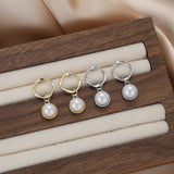 Cultured Freshwater Pearl 925 Sterling Silver 14K Gold Plated French Vintage Large Pearl Earrings