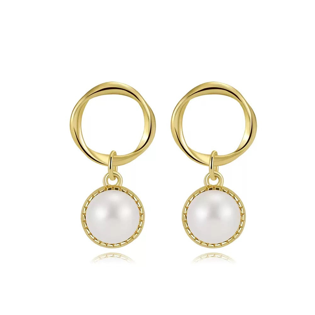 Cultured Freshwater Pearl 925 Sterling Silver 14K Gold Plated French Vintage Large Pearl Earrings