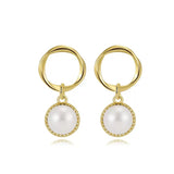 Cultured Freshwater Pearl 925 Sterling Silver 14K Gold Plated French Vintage Large Pearl Earrings