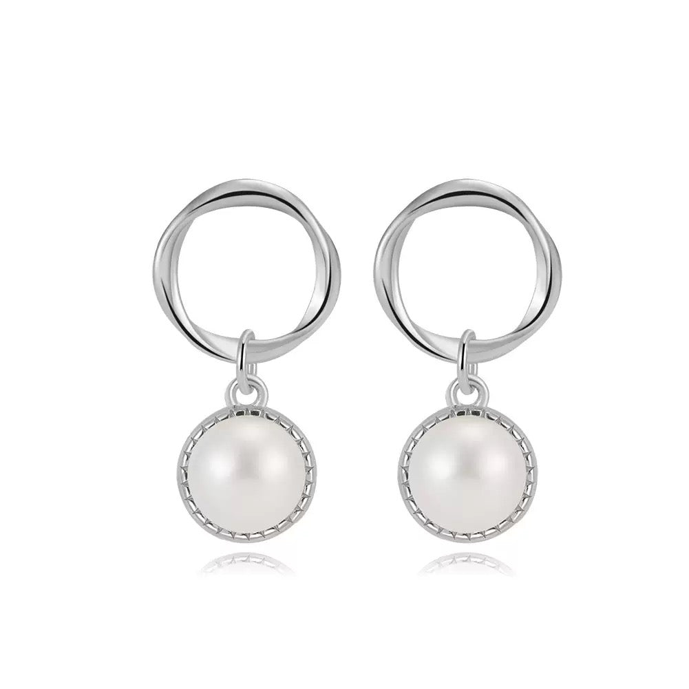 Cultured Freshwater Pearl 925 Sterling Silver 14K Gold Plated French Vintage Large Pearl Earrings