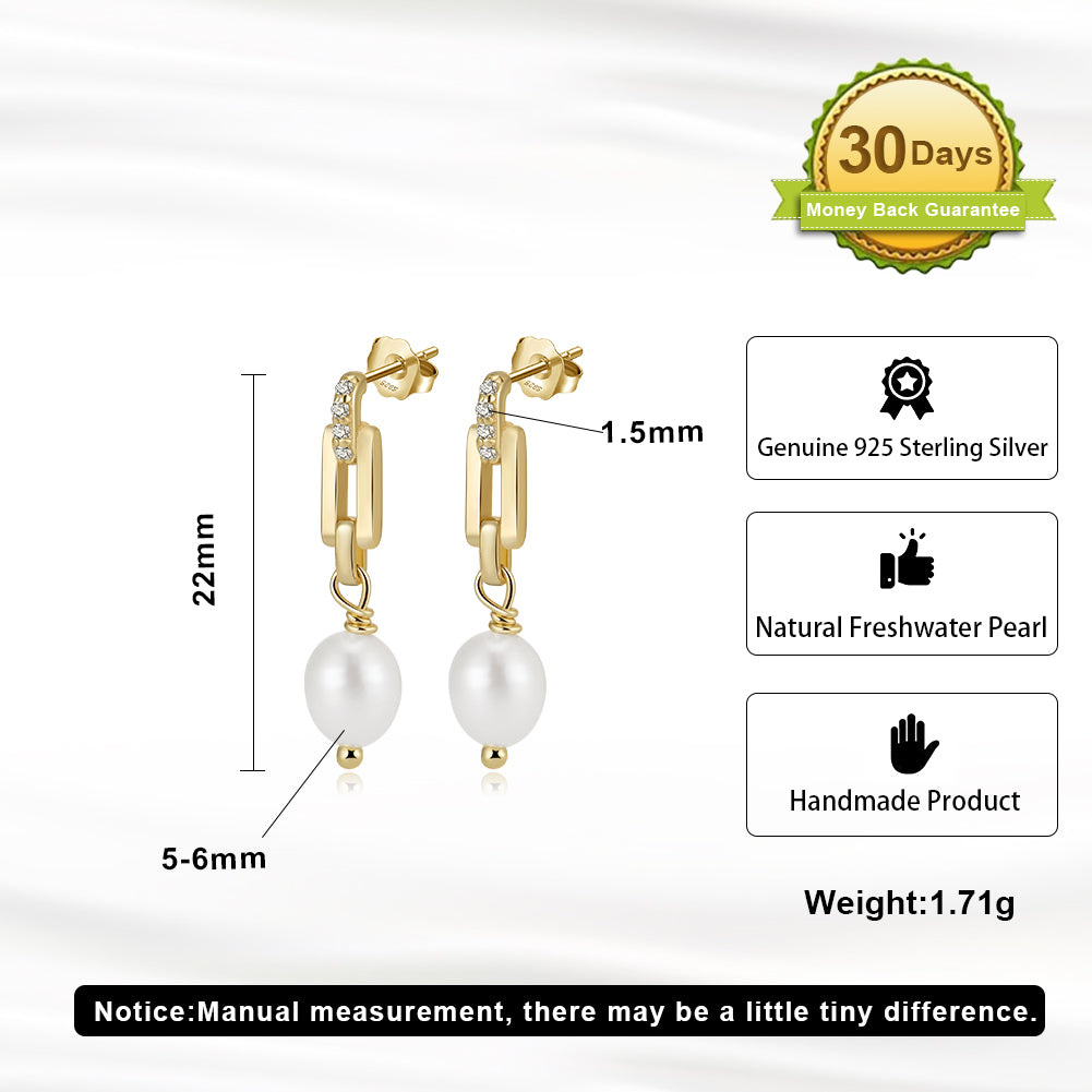 Cultured Freashwater Pearl 14K Gold Plated 925 Sterling Silver Zircon Buckle Earrings