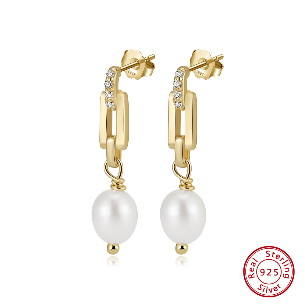 Cultured Freashwater Pearl 14K Gold Plated 925 Sterling Silver Zircon Buckle Earrings