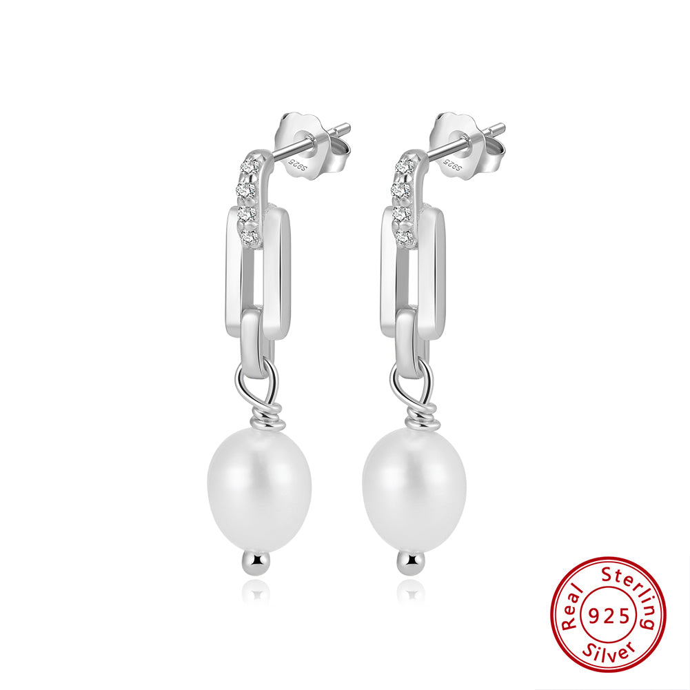 Cultured Freashwater Pearl 14K Gold Plated 925 Sterling Silver Zircon Buckle Earrings