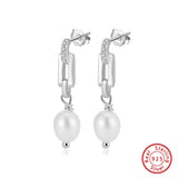 Cultured Freashwater Pearl 14K Gold Plated 925 Sterling Silver Zircon Buckle Earrings