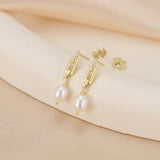 Cultured Freashwater Pearl 14K Gold Plated 925 Sterling Silver Zircon Buckle Earrings
