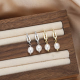 Cultured Freashwater Pearl 14K Gold Plated 925 Sterling Silver Zircon Buckle Earrings