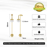 Cultured Freashwater Pearl 14K Gold Plated 925 Sterling Silver Drop Bead Earrings