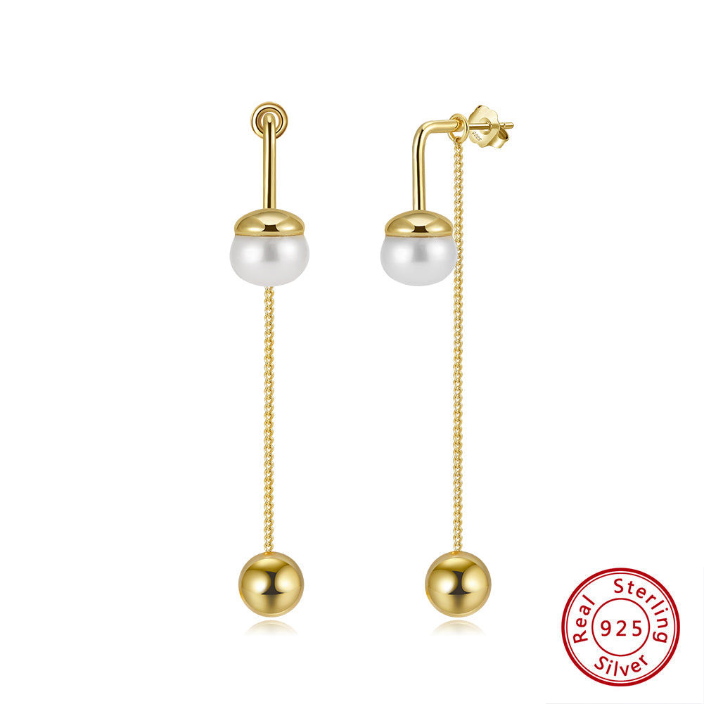 Cultured Freashwater Pearl 14K Gold Plated 925 Sterling Silver Drop Bead Earrings