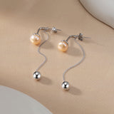Cultured Freashwater Pearl 14K Gold Plated 925 Sterling Silver Drop Bead Earrings