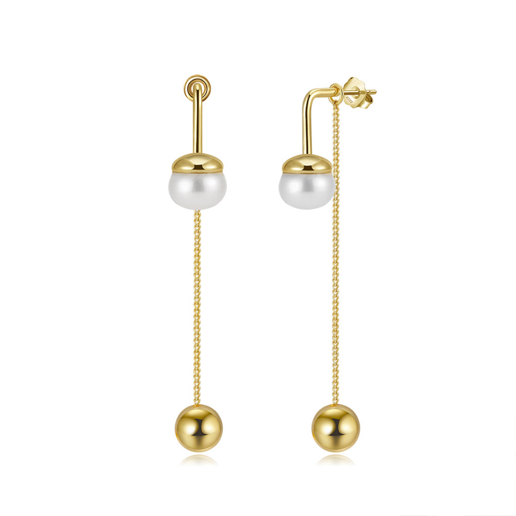 Cultured Freashwater Pearl 14K Gold Plated 925 Sterling Silver Drop Bead Earrings