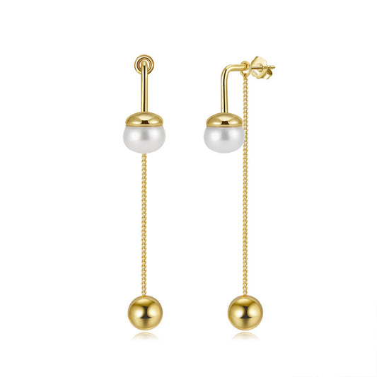 Cultured Freashwater Pearl 14K Gold Plated 925 Sterling Silver Drop Bead Earrings