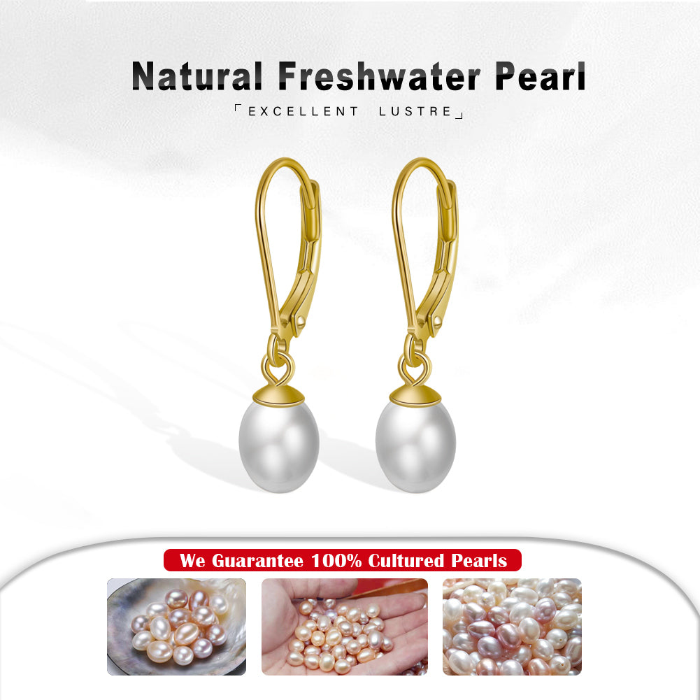 Cultured Freashwater Pearl 14K Gold Plated 925 Sterling Silver French D-shaped Buckle Earrings