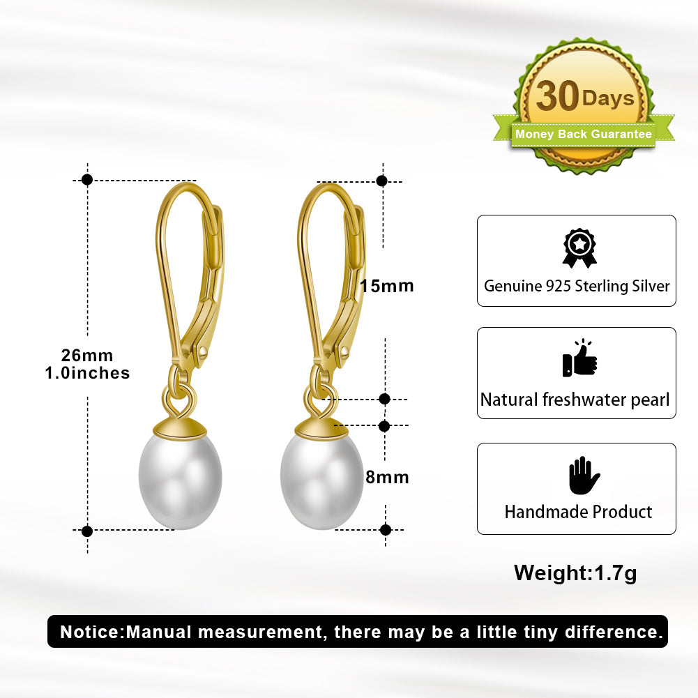 Cultured Freashwater Pearl 14K Gold Plated 925 Sterling Silver French D-shaped Buckle Earrings