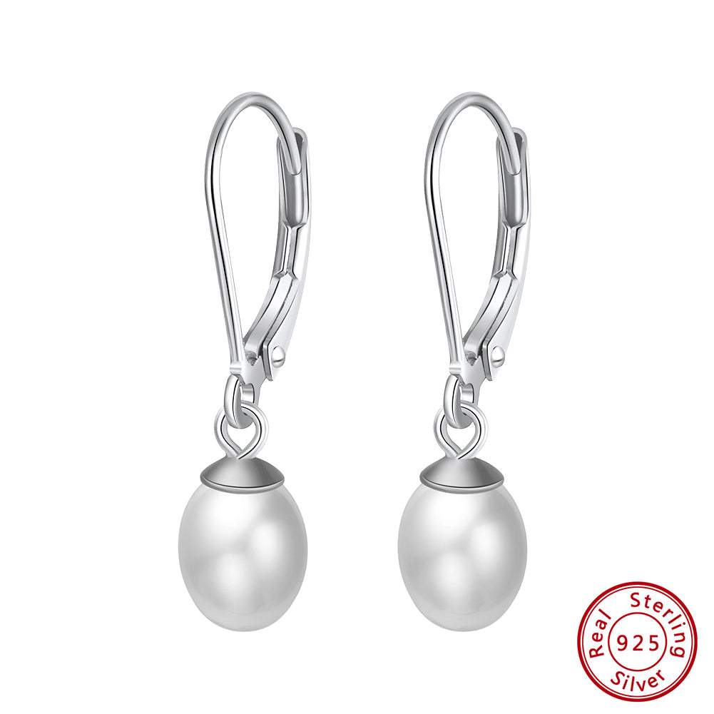 Cultured Freashwater Pearl 14K Gold Plated 925 Sterling Silver French D-shaped Buckle Earrings