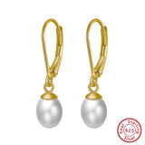 Cultured Freashwater Pearl 14K Gold Plated 925 Sterling Silver French D-shaped Buckle Earrings