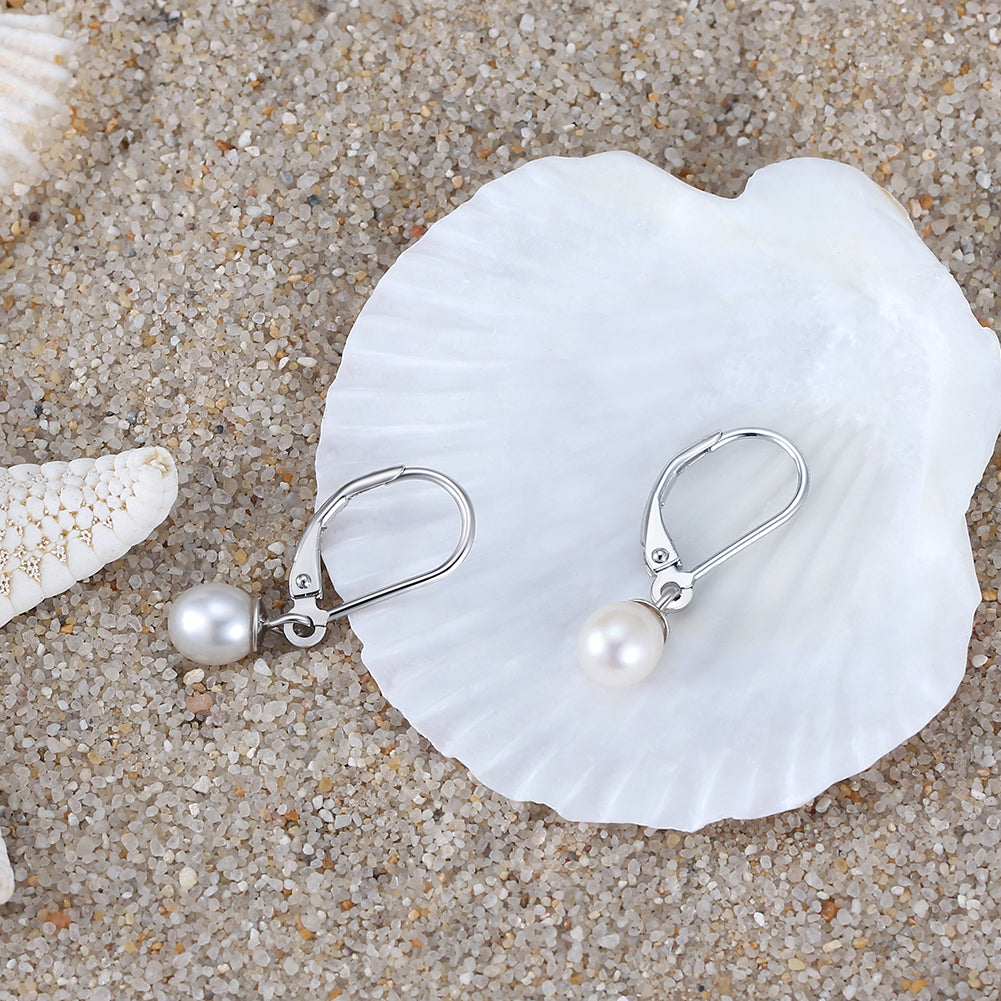 Cultured Freashwater Pearl 14K Gold Plated 925 Sterling Silver French D-shaped Buckle Earrings