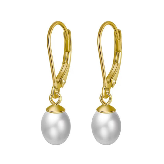 Cultured Freashwater Pearl 14K Gold Plated 925 Sterling Silver French D-shaped Buckle Earrings