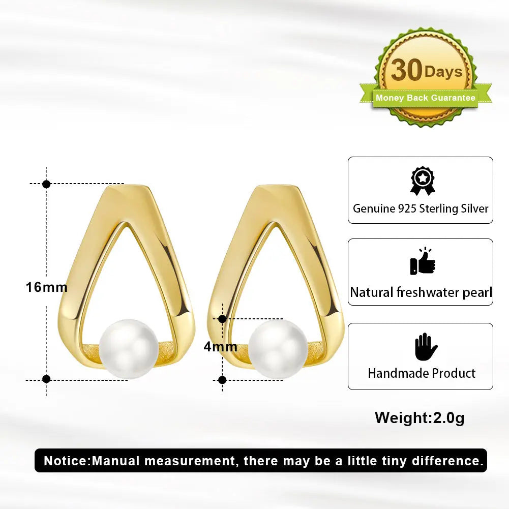 Cultured Freashwater Pear 14K Gold Plated 925 Sterling Silver Triangle Earrings