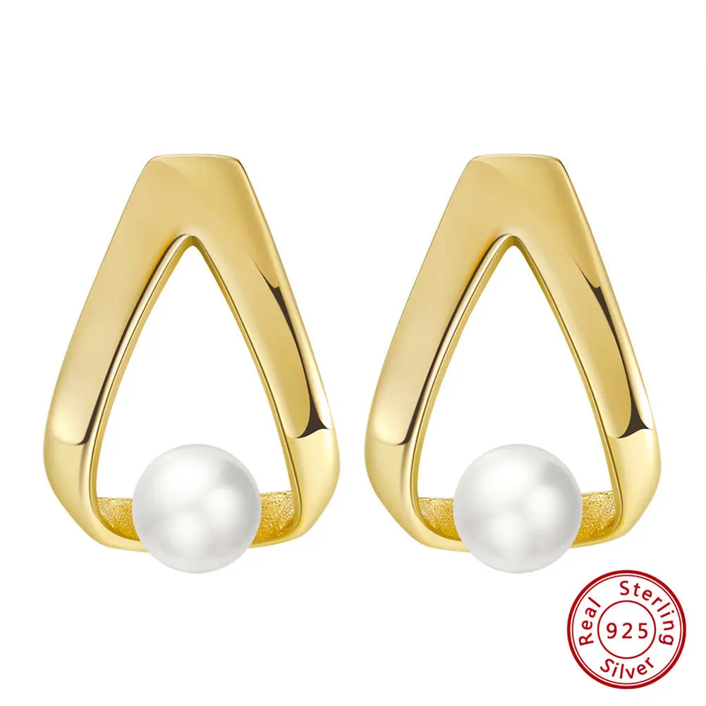 Cultured Freashwater Pear 14K Gold Plated 925 Sterling Silver Triangle Earrings