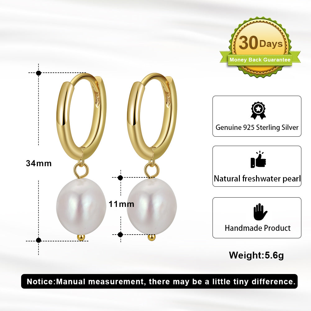 Cultured Freashwater Pear 925 Sterling Silver 14K Gold Plated French Versatile Earrings