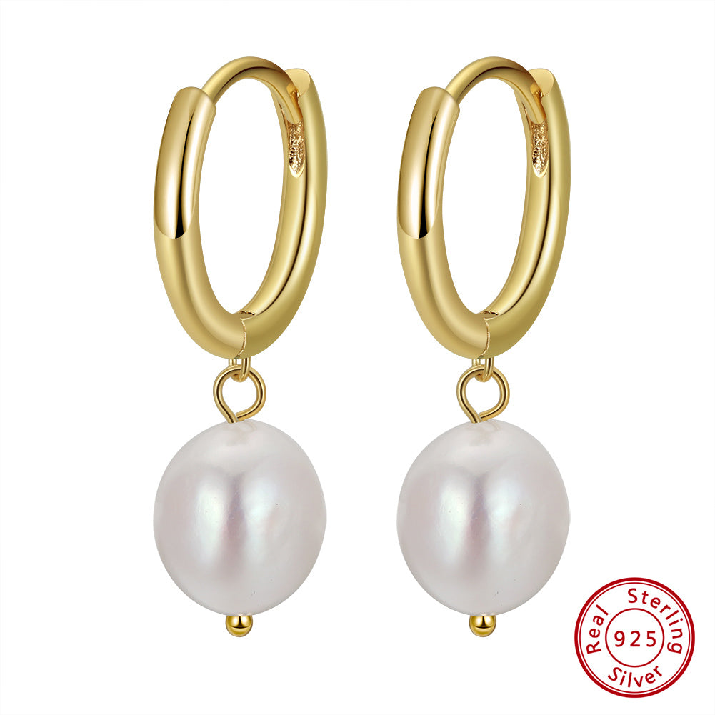 Cultured Freashwater Pear 925 Sterling Silver 14K Gold Plated French Versatile Earrings