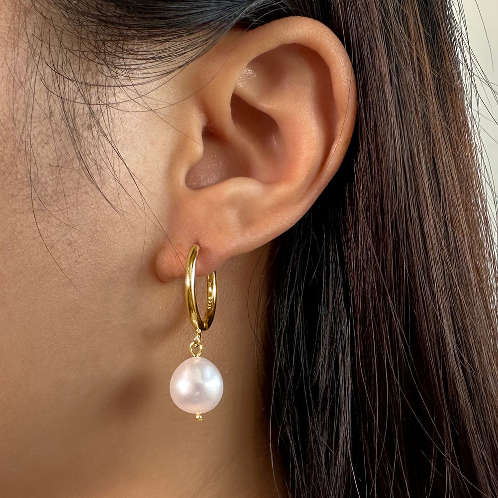 Cultured Freashwater Pear 925 Sterling Silver 14K Gold Plated French Versatile Earrings