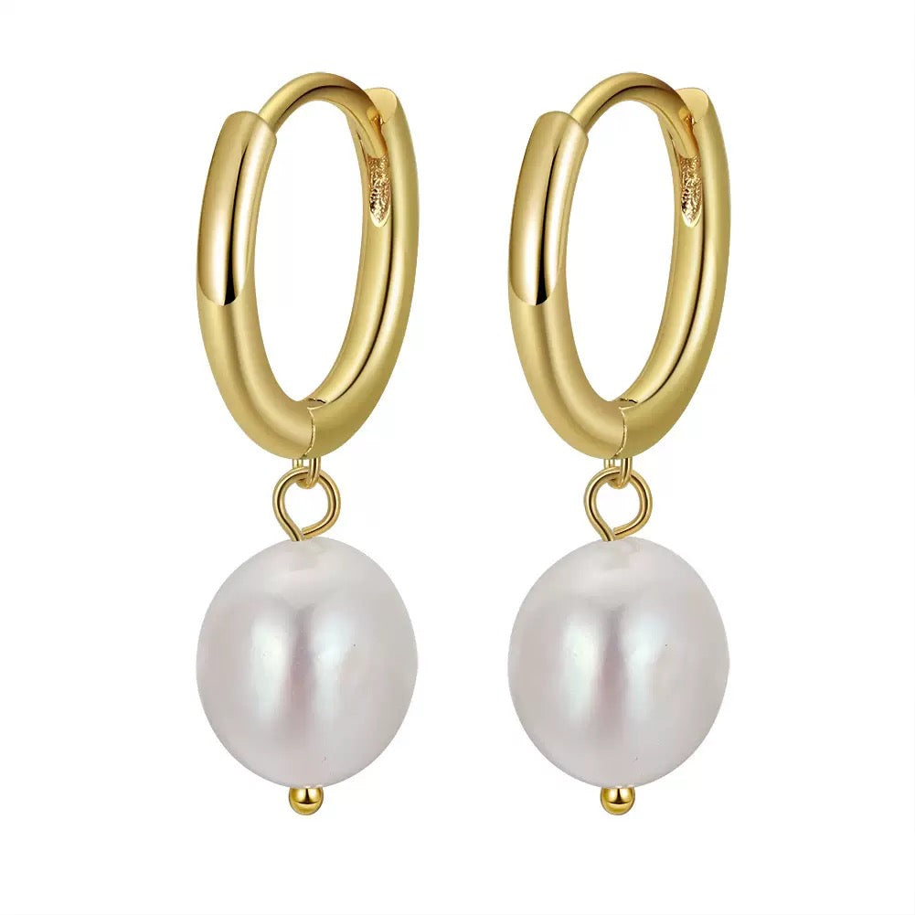 Cultured Freashwater Pear 925 Sterling Silver 14K Gold Plated French Versatile Earrings